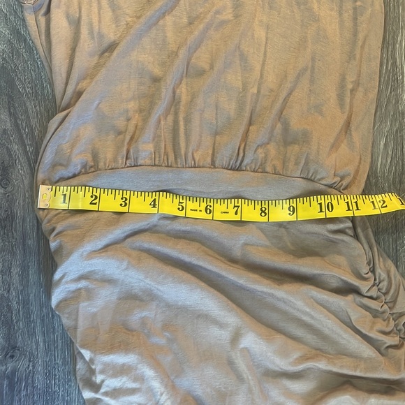 Tan,Fitted, ruched at sides sleeveless maxi dress, scoop neck,small - Picture 7 of 10